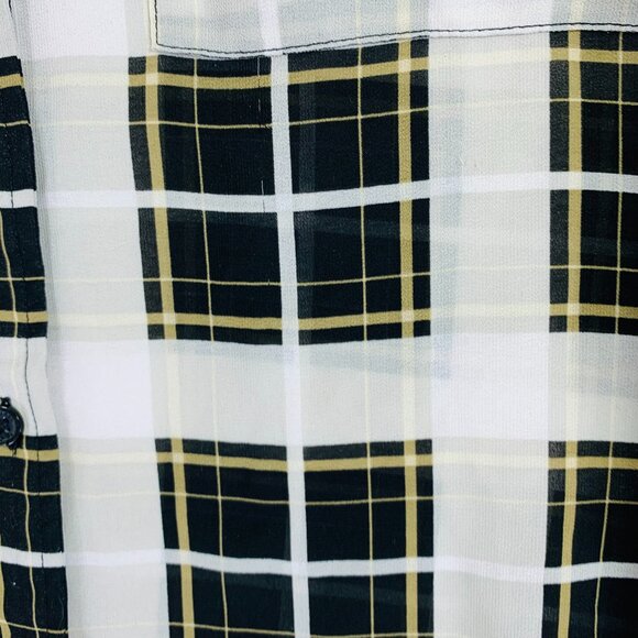Michael Kors sheer plaid print light weight button down blouse long sl top sz xl - Picture 8 of 16
